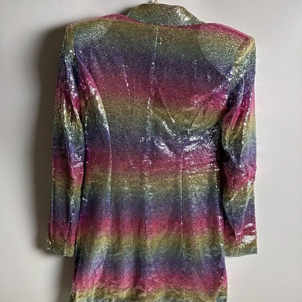 Pastel rainbow sequin dress with belt